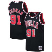 97-98 Chicago Bulls Rodman 91 Mitchell Ness Black Hardwood Classics Jersey